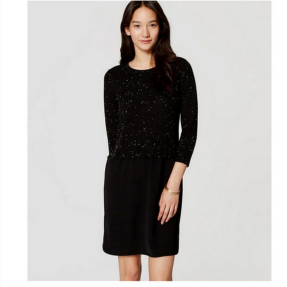 LOFT Petite Speckled Two-In-One Sweater Dress